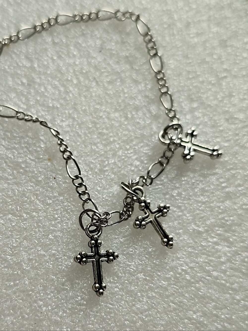 Hand Crafted Silver-Tone Triple Cross Charm Bracelet / Anklet